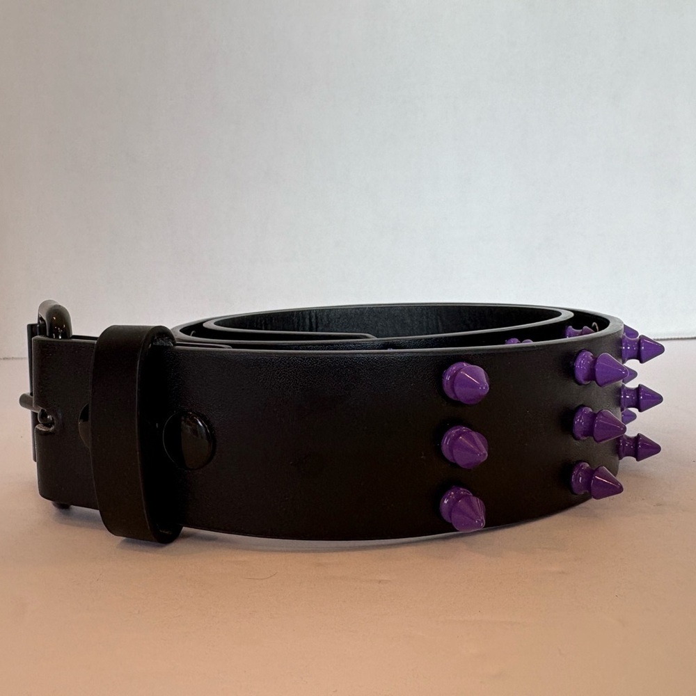 Black faux leather whimsy goth belt with purple spikes size small NWOT